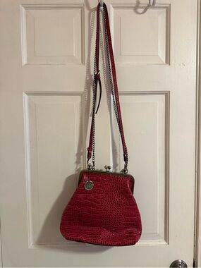 Patricia Nash Croc Embossed Kiss Lock Crossbody Purse Pink Leather Vintage Style